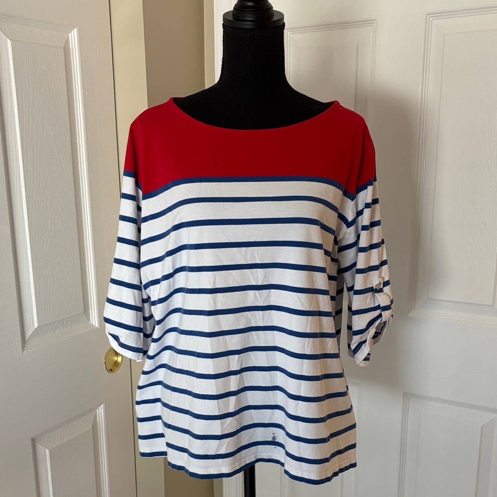 Ruby Rd. Red and Blue Striped Blouse